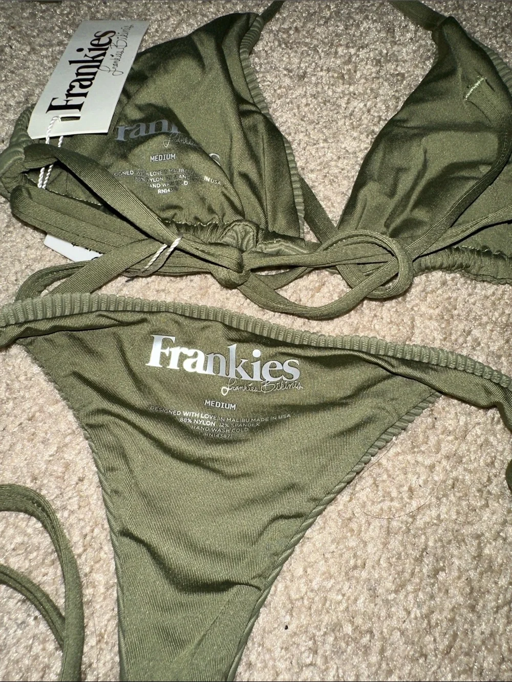 Frankies Bikinis Olive Sky Ribbed Triangle Bikini Set